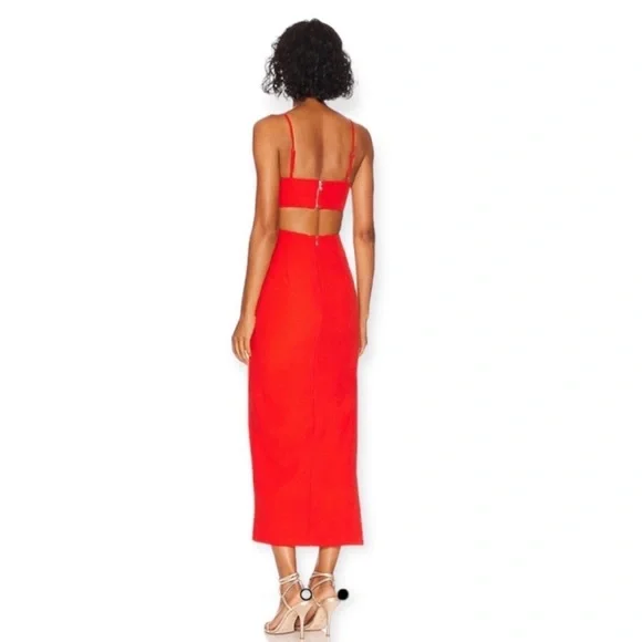 Bardot Cut Out Slit Midi Dress in Orange